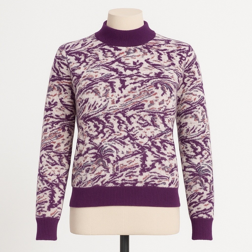 Vintage Camela Abstract Wool Crewneck Sweater Size S Purple Cottagecore Apre Ski